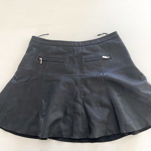 JOIE Lambskin Leather Mini Skirt Zipper Pockets A-line Black Size Small S/P $498